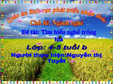 Bài giảng Mầm non Lớp 4 tuổi - Chủ đề: Ngành nghề - Đề tài: Tìm hiểu nghề trồng lúa - Nguyễn Thị Tuyết