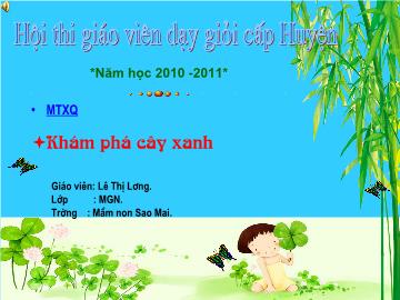 Bài giảng Mầm non Lớp 4 tuổi - Khám phá cây xanh - Lê Thị Lương