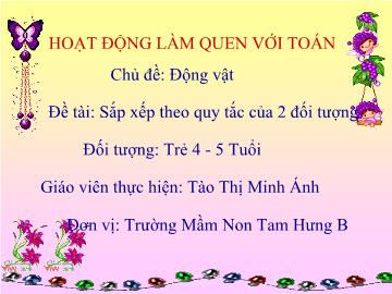 Bài giảng Mầm non Lớp 4 tuổi - Chủ đề: Động vật - Đề tài: Sắp xếp theo quy tắc của 2 đối tượng - Tào Thị Minh Ánh