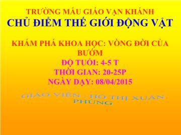 Bài giảng Mầm non Lớp 4 tuổi - Chủ điểm: Thế giới động vật - Khám phá khoa học: Vòng đời của bướm - Hồ Thị Xuân Phùng