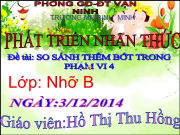 Bài giảng Mầm non Lớp 4 tuổi - Đề tài: So sánh thêm bớt trong phạm vi 4 - Hồ Thị Thu Hồng