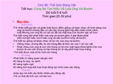 Bài giảng Mầm non lớp lá - Chủ đề: Thế giới động vật - Tiết học: Cùng bé tìm hiểu về loài ong và bướm